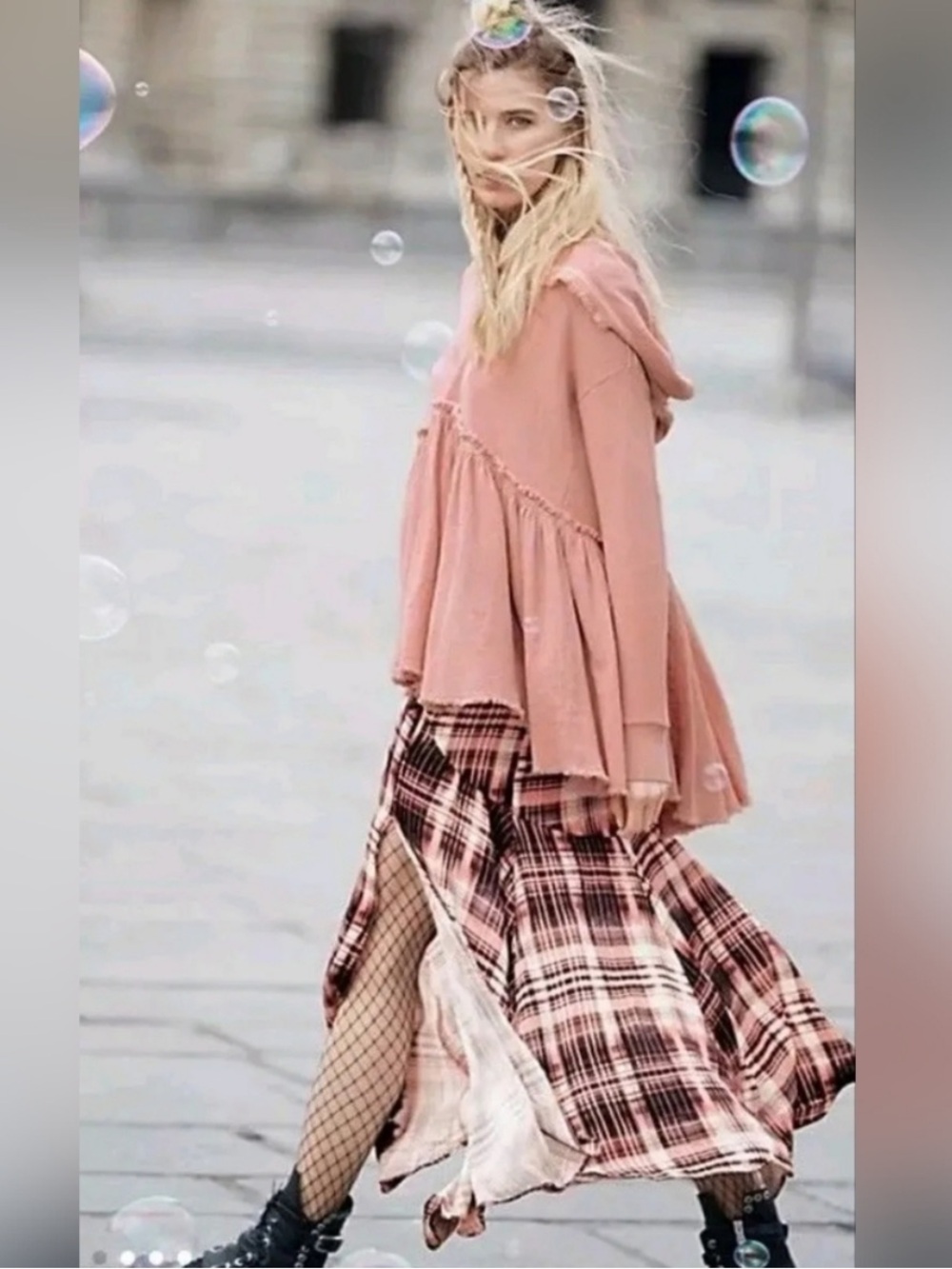 Free People Dusty Rose Hooded Peplum Tunic